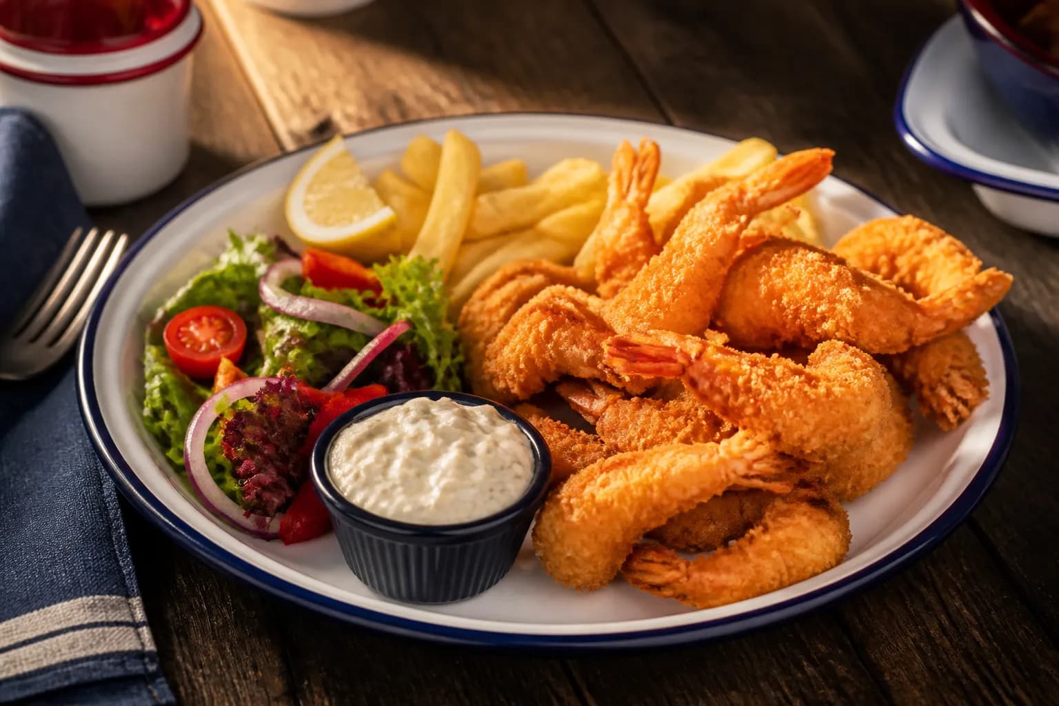 Breaded Scampi, Chips & Salad